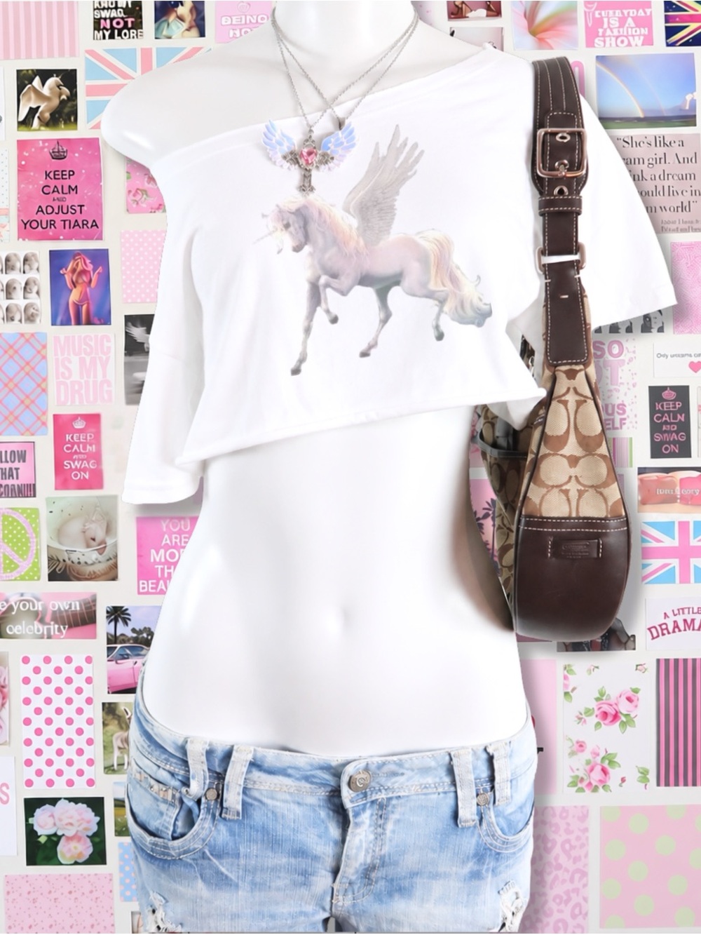 White Off-Shoulder Pegasus Crop Top by